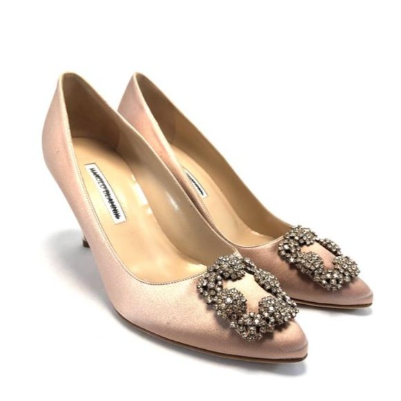 MANOLO Blahnik Champagne Hangisi 70mm Crystal Embellished Pumps - Picture 4 of 11